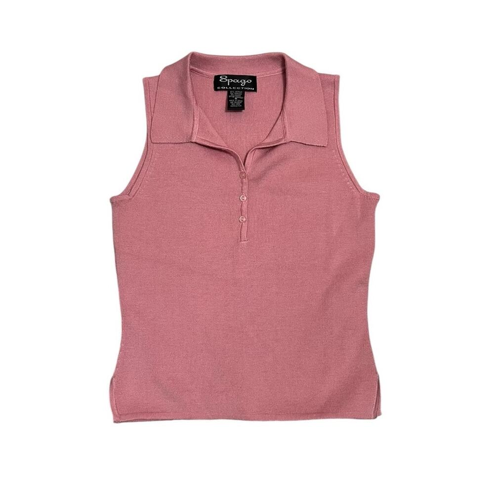 Vintage 90s Grunge Preppy Spago Stretch Pink Knit Sleeveless Crop Top Sz M